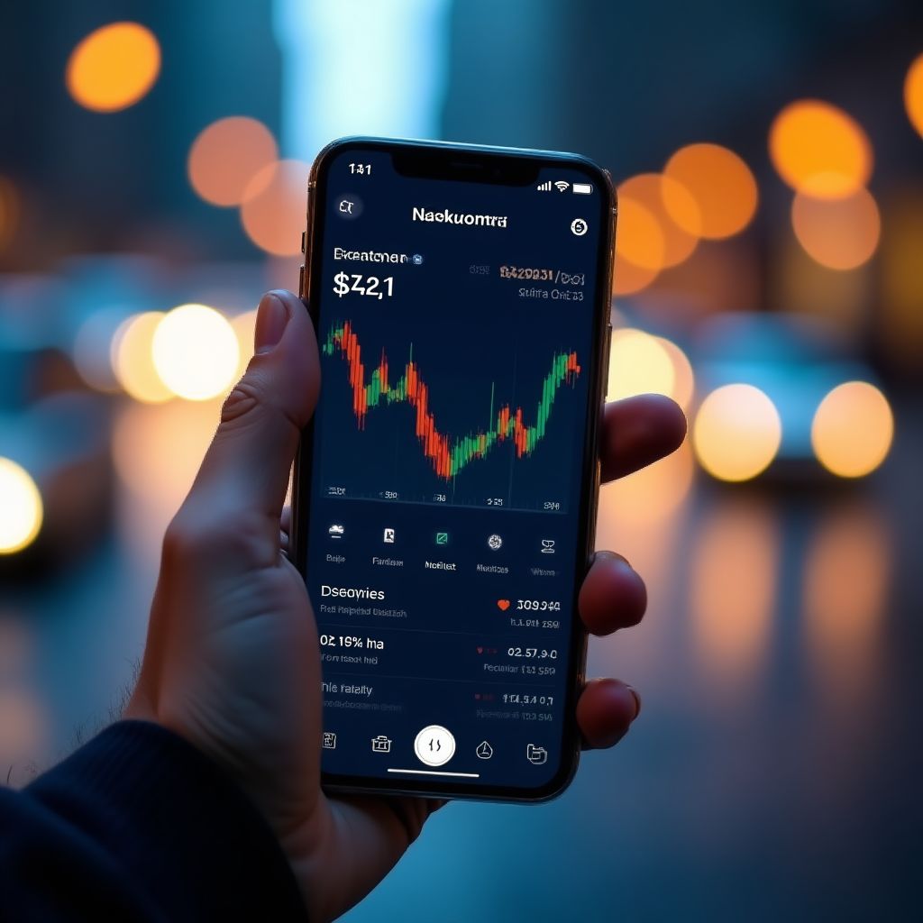 Una persona usando una aplicación de inversión en su smartphone.