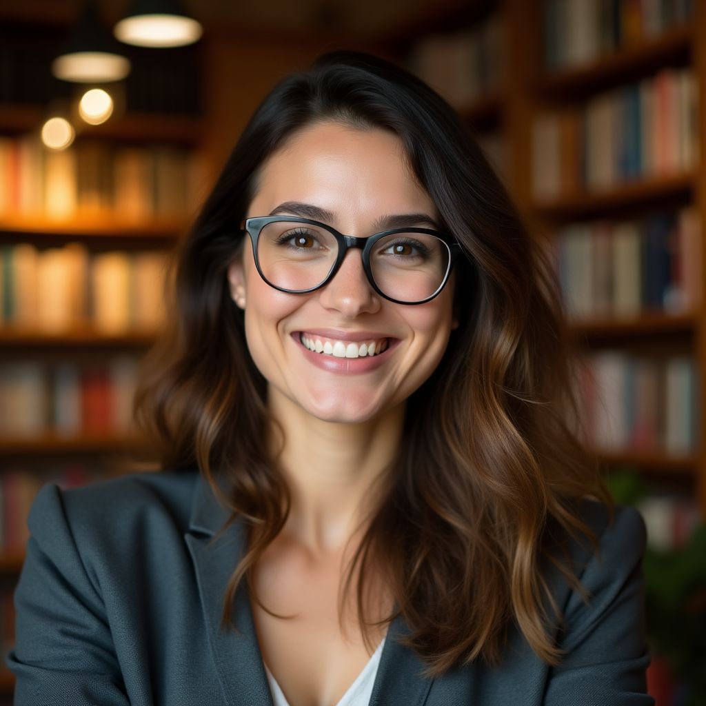 Retrato de Elena Vargas, una mujer profesional de unos 30 años.