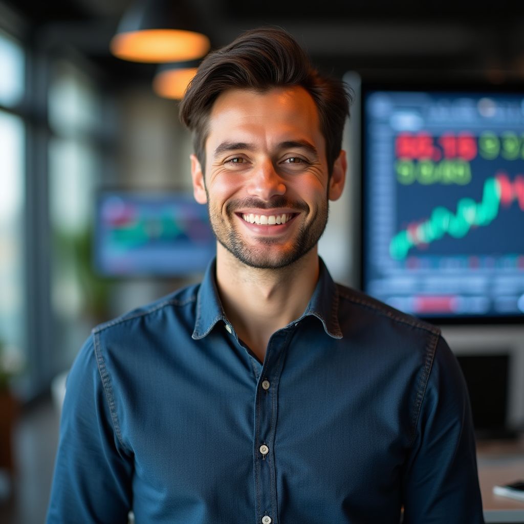 Retrato de Javier Castillo, un joven especialista en inversiones.